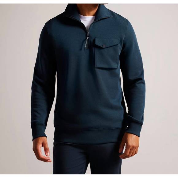 NEW TED BAKER men ecos half zip cotton sweatshirt in navy - Picture 2 of 3